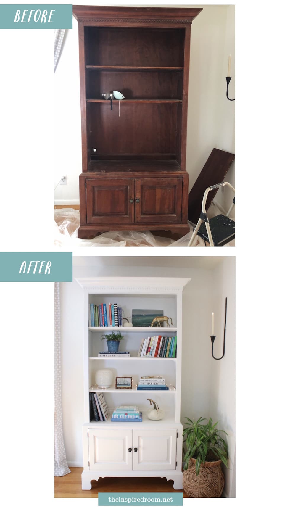 White Painted Wood Bookcase Before & After The Inspired Room