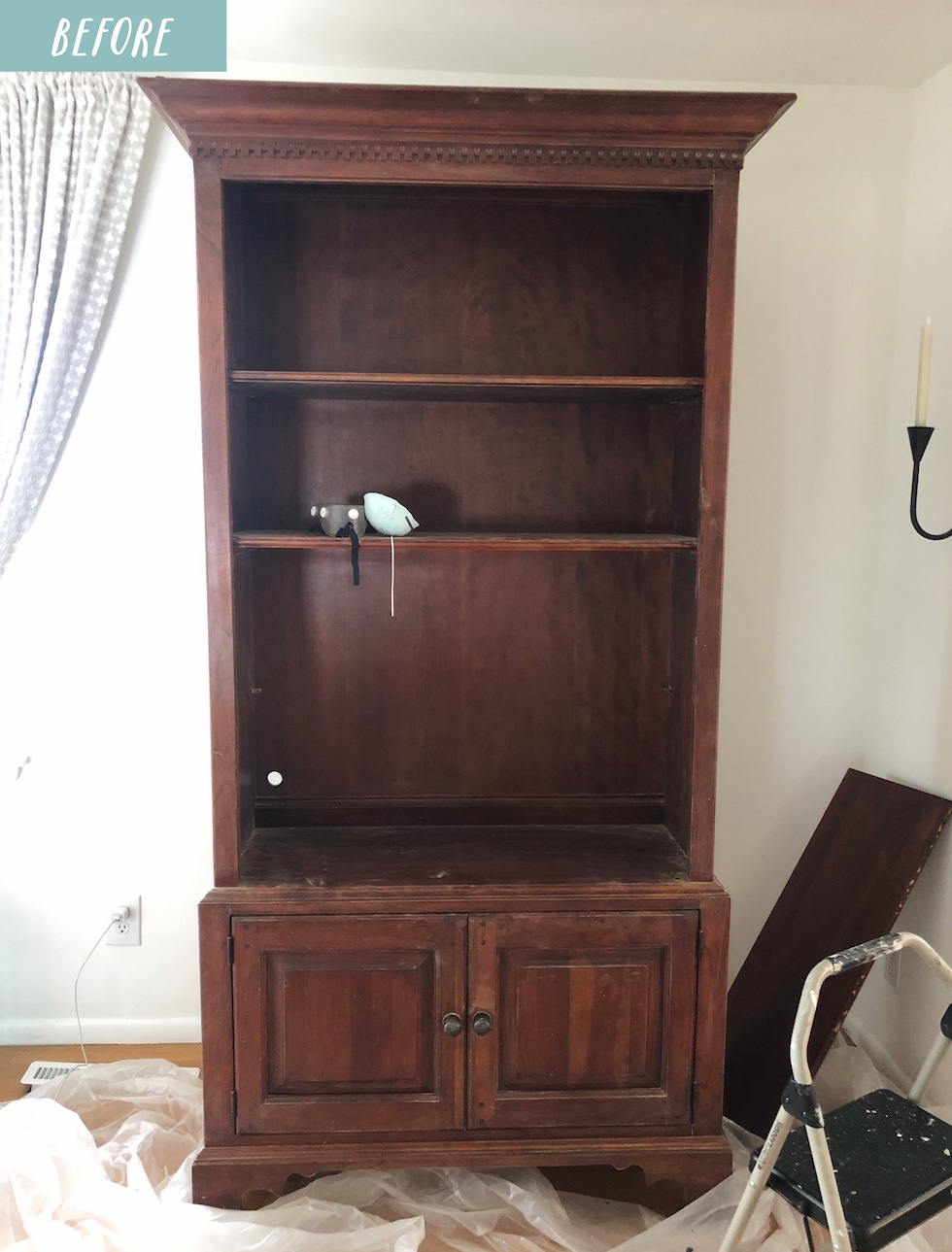 White Painted Wood Bookcase: Before & After