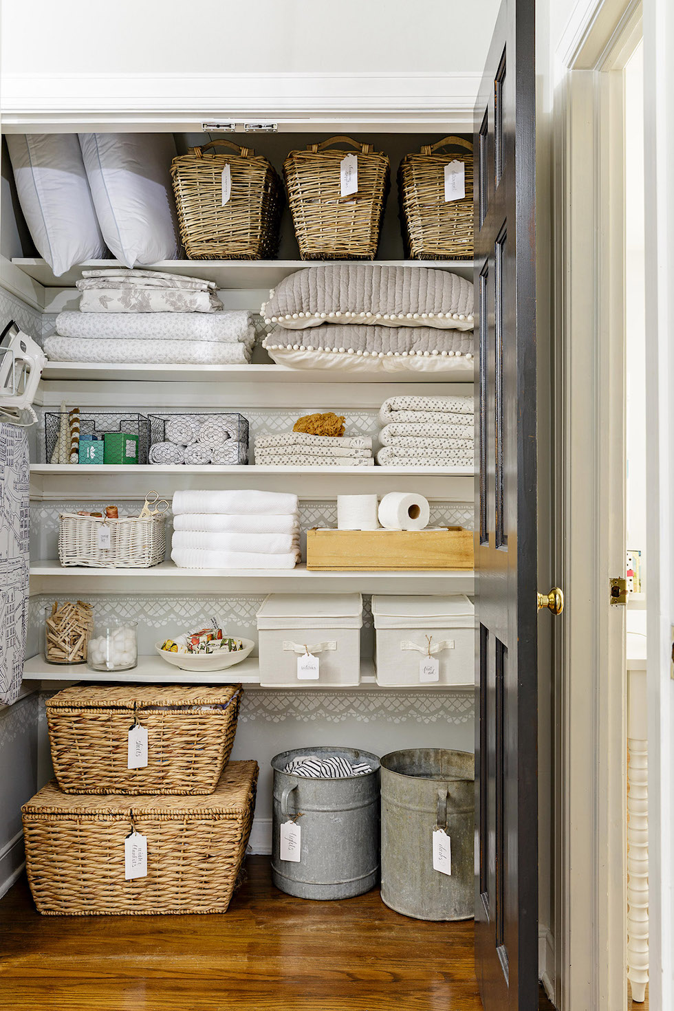 Simple & Easy Small Linen Closet Organization - Rain and Pine