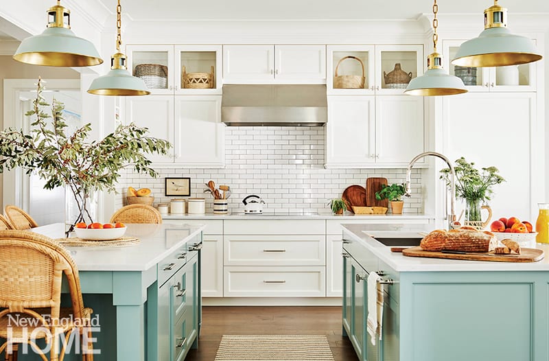 Blue Green Painted Double Kitchen Islands 1 