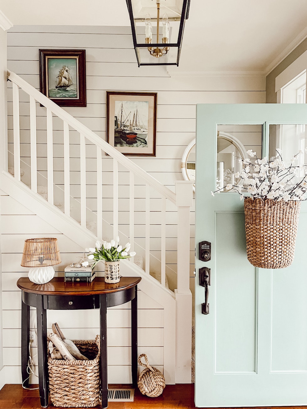 A Pretty Basket of Spring Branches to Decorate the Entry and My Front Door!