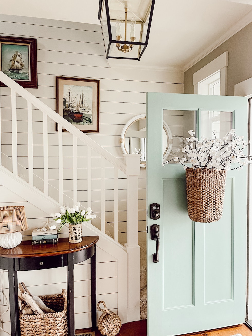 A Pretty Basket of Spring Branches to Decorate the Entry and My Front Door!