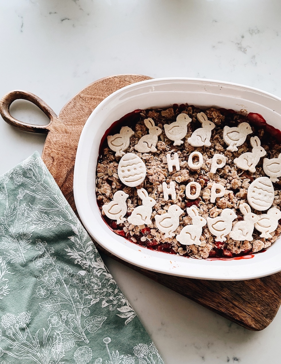 Simple Strawberry Crisp Recipe with Easter Pie Crust Cutouts