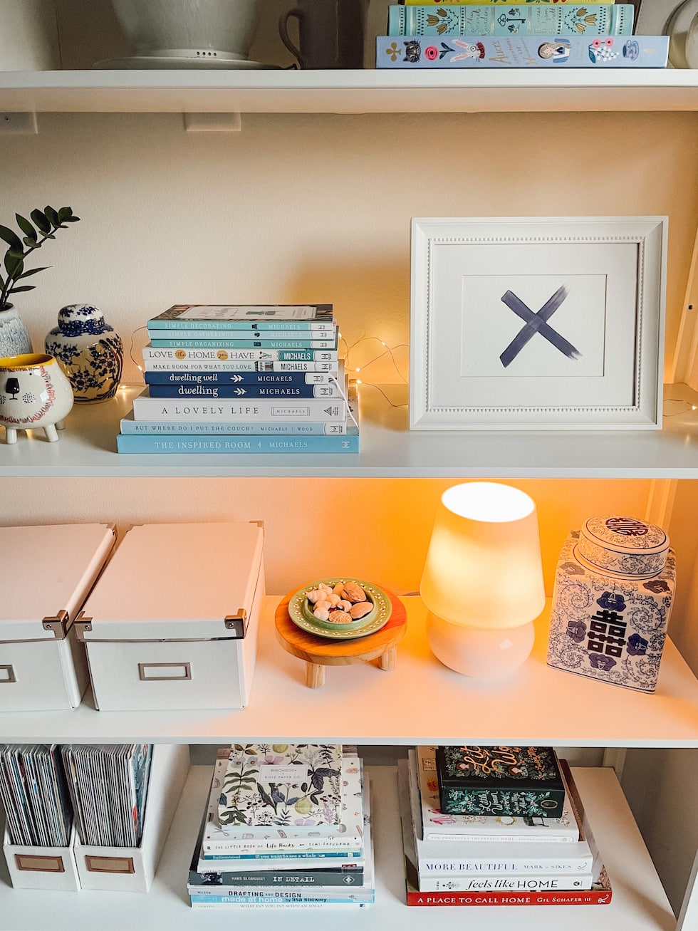 Table lamp store on bookshelf