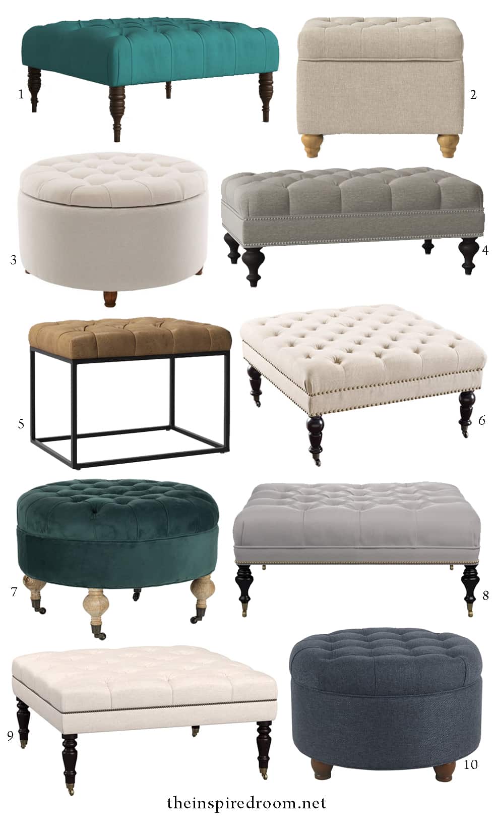 Tufted ottoman store with shelf