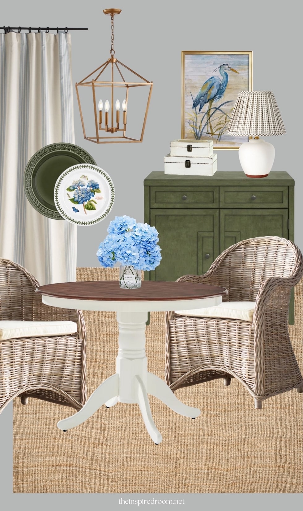 Summer Dining Room Mood Board (Shades of Green, White, and Blue!)