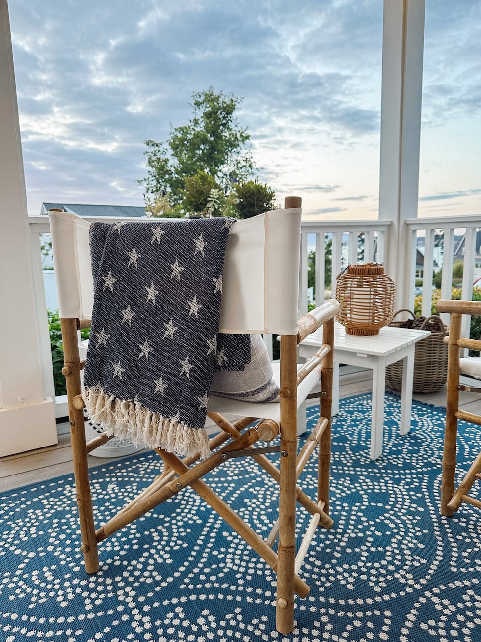 Bamboo Folding Directors Chairs Star Navy White Throw Blanket The Inspired Room 