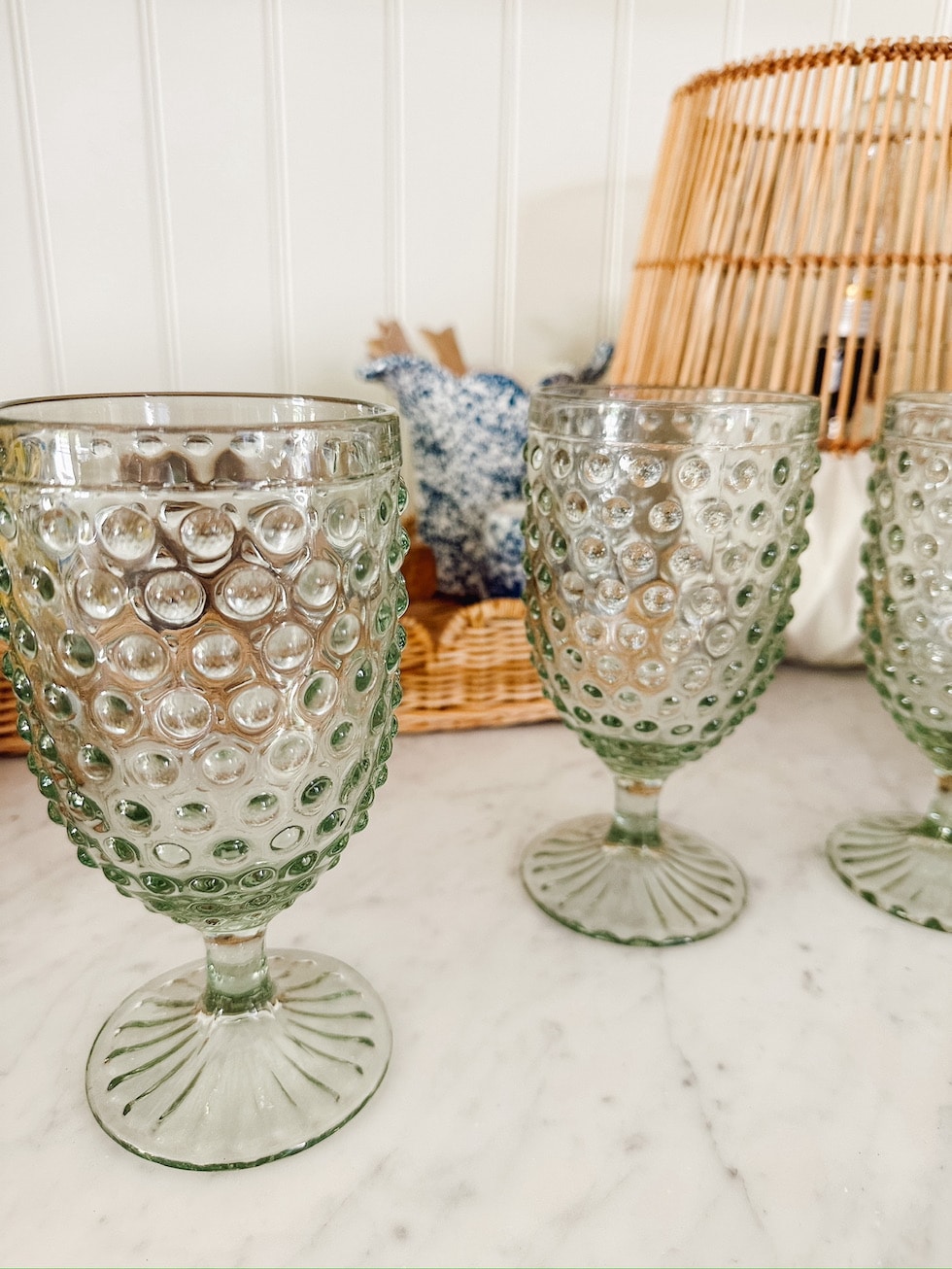 green hobnail glass goblets the inspired room