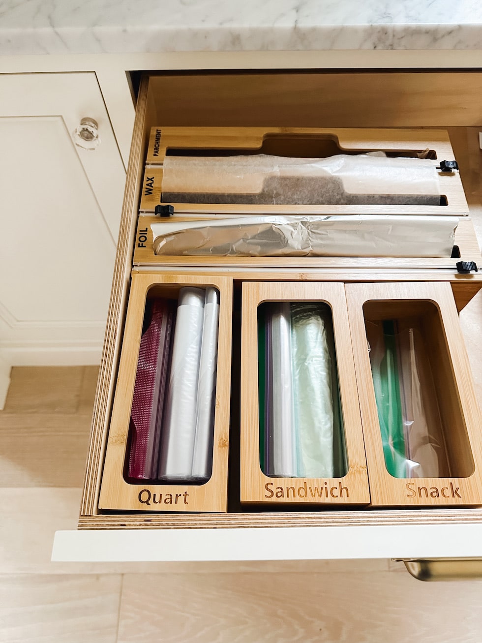 kitchen wrap dispenser organizer the inspired room