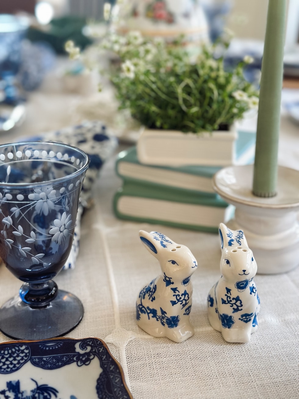 Our Blue and White and Green Easter Table