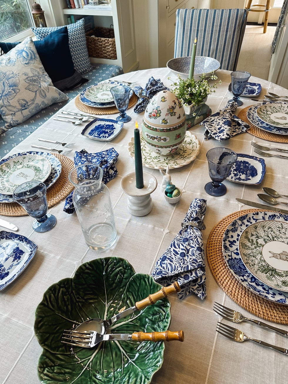 Our Blue and White and Green Easter Table