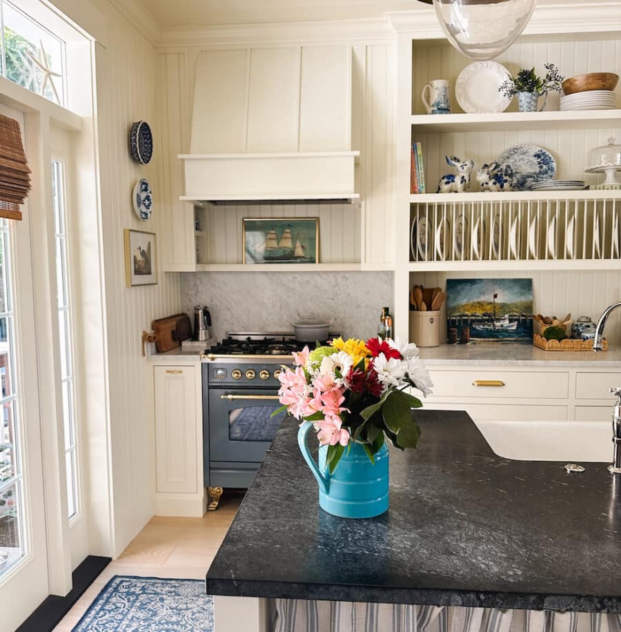 A New Striped Summer Kitchen Cafe Curtain (and How I Hang it in My Kitchen Island Barstool Nook!)