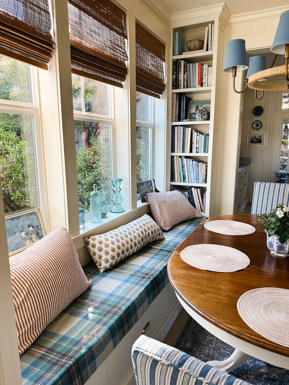 dining room built in shelves bench cushion diy cottage style the inspired room