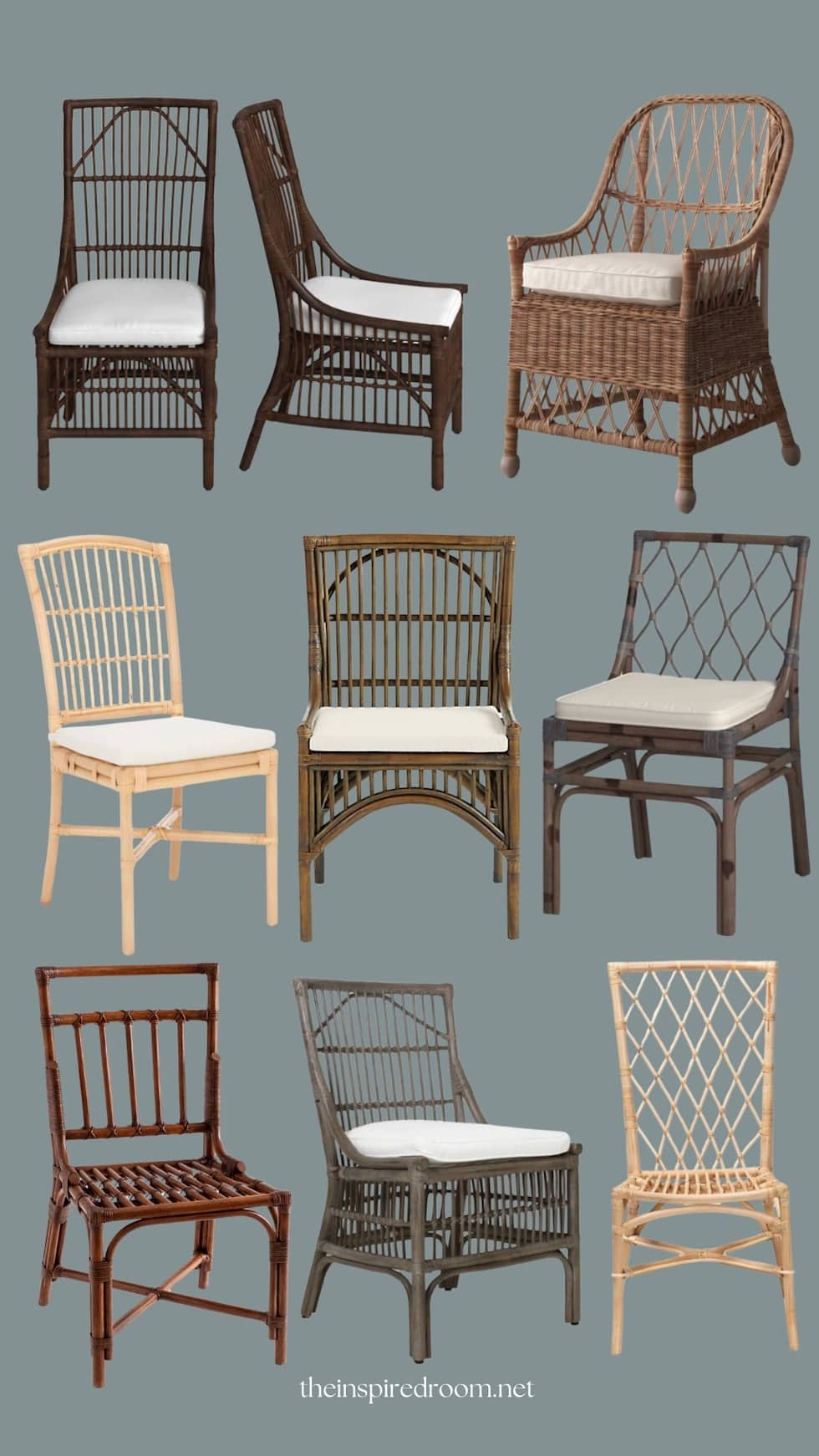 Charming Rattan and wicker dining chairs with sources listed