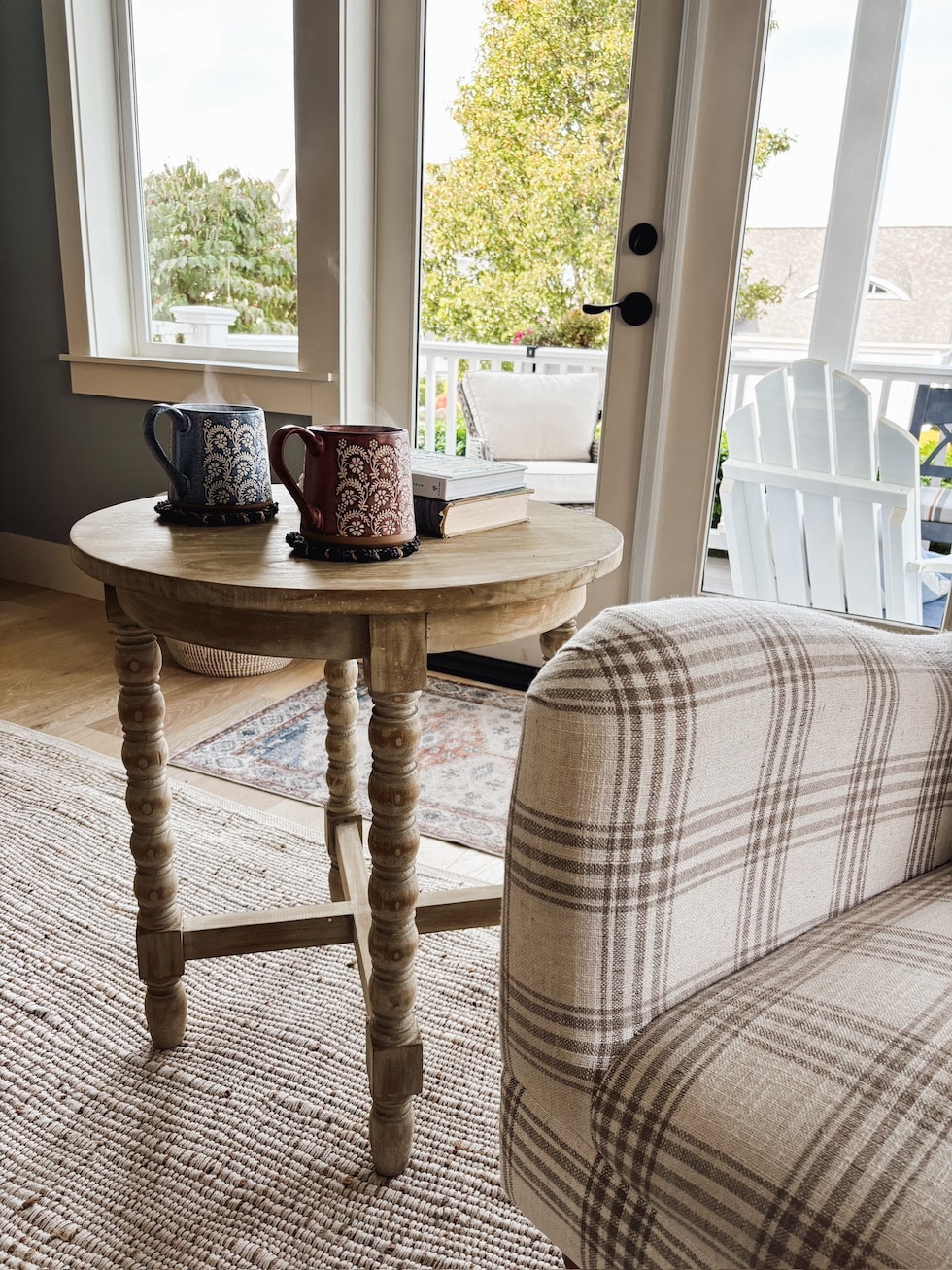 wood spindle end table inspired room