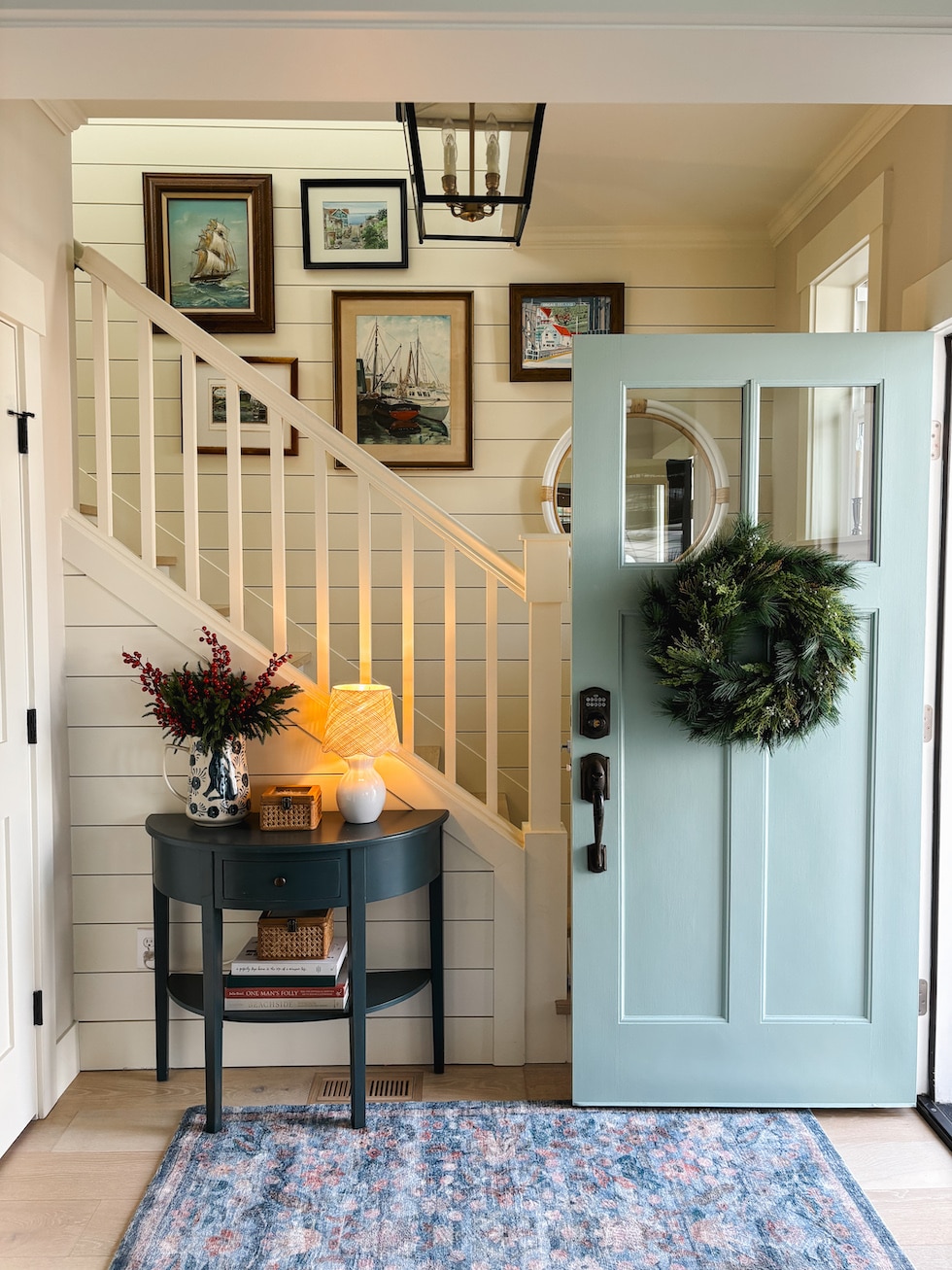 coastal cottage cozy entry christmas wreath the inspired room