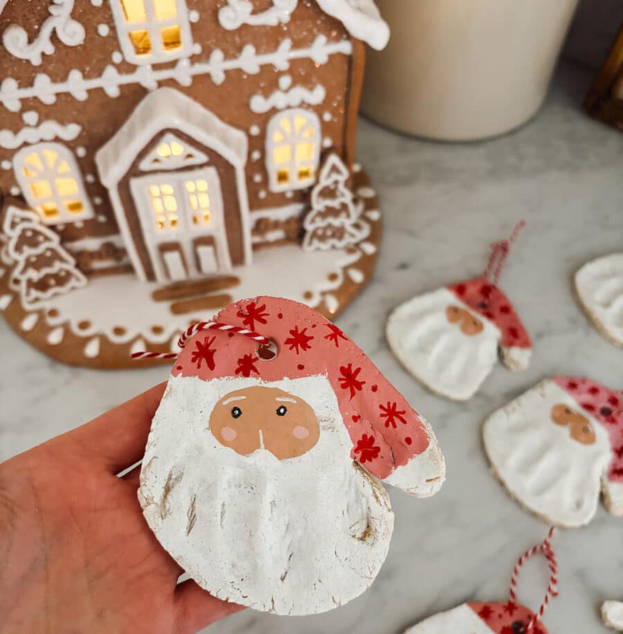 Easy DIY Salt Dough Ornaments: Santa Handprints