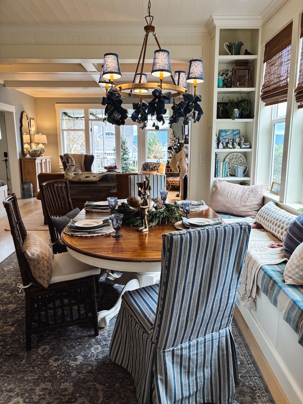 blue white striped slipcovered chairs christmas the inspired room