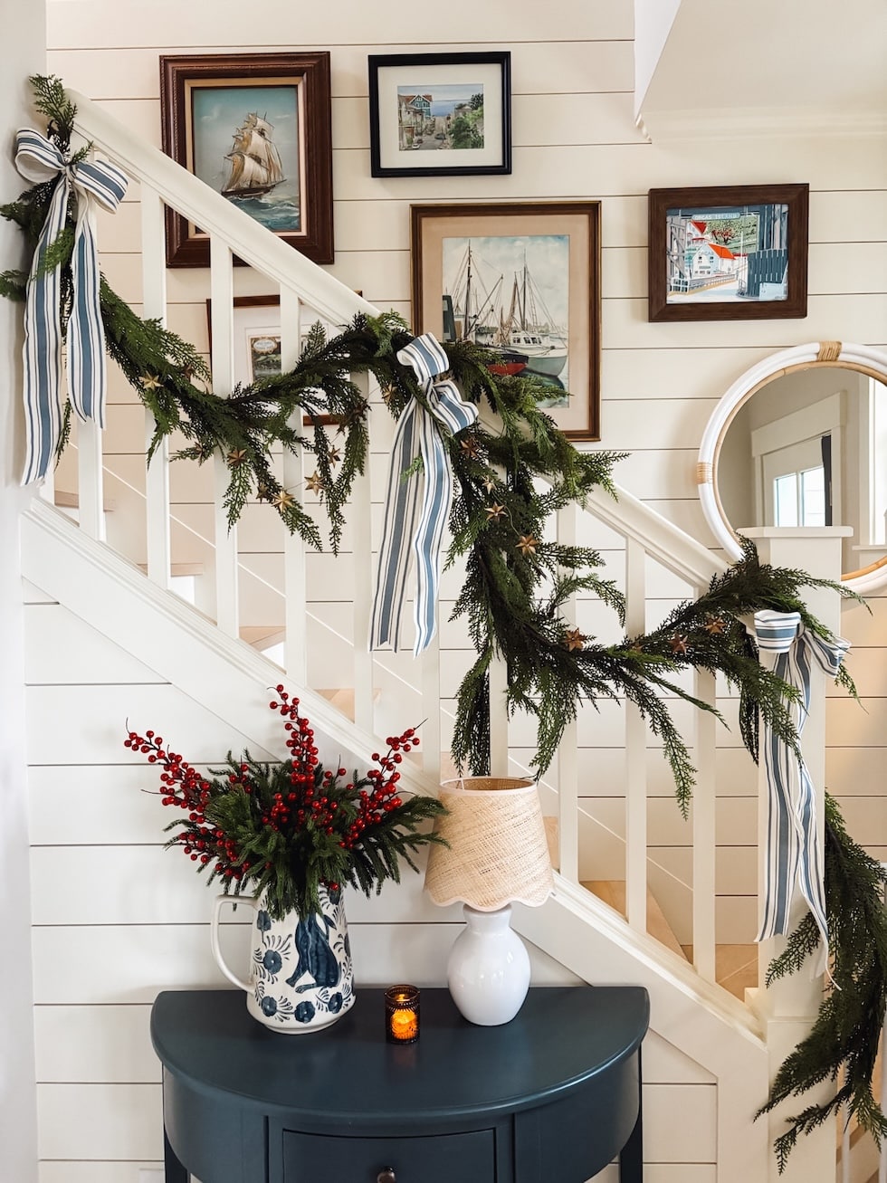 christmas entry garland staircase the inspired room