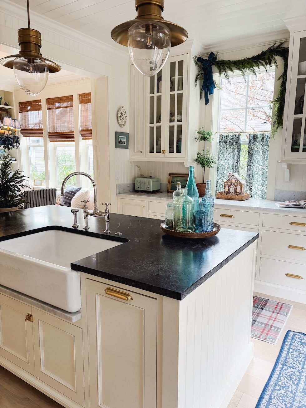 coastal cottage christmas decorating kitchen garland over window the inspired room