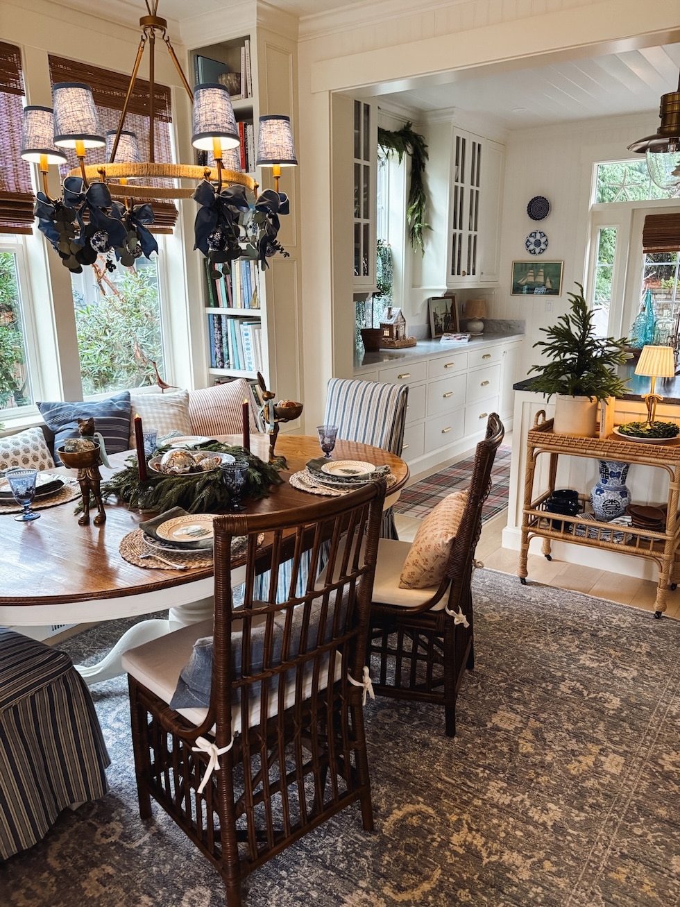 cozy cottage dining room christmas decorating blue white the inspired room