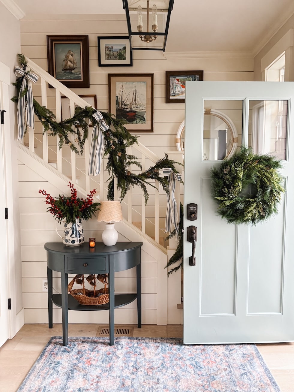 cozy cottage entry staircase christmas decorating the inspired room