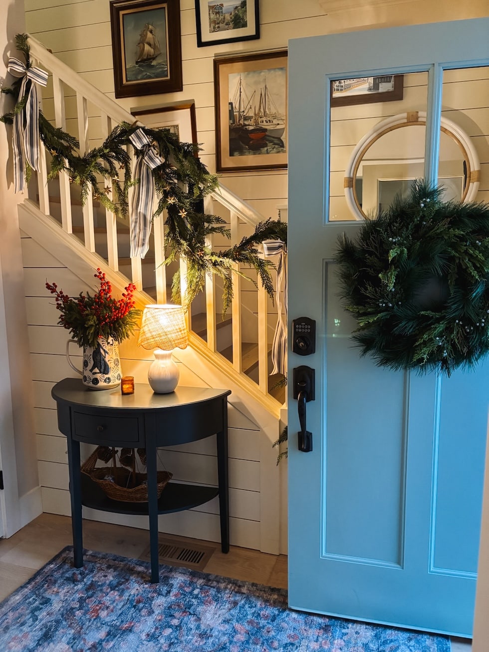 cozy evening entry christmas decorating garland stairs the inspired room