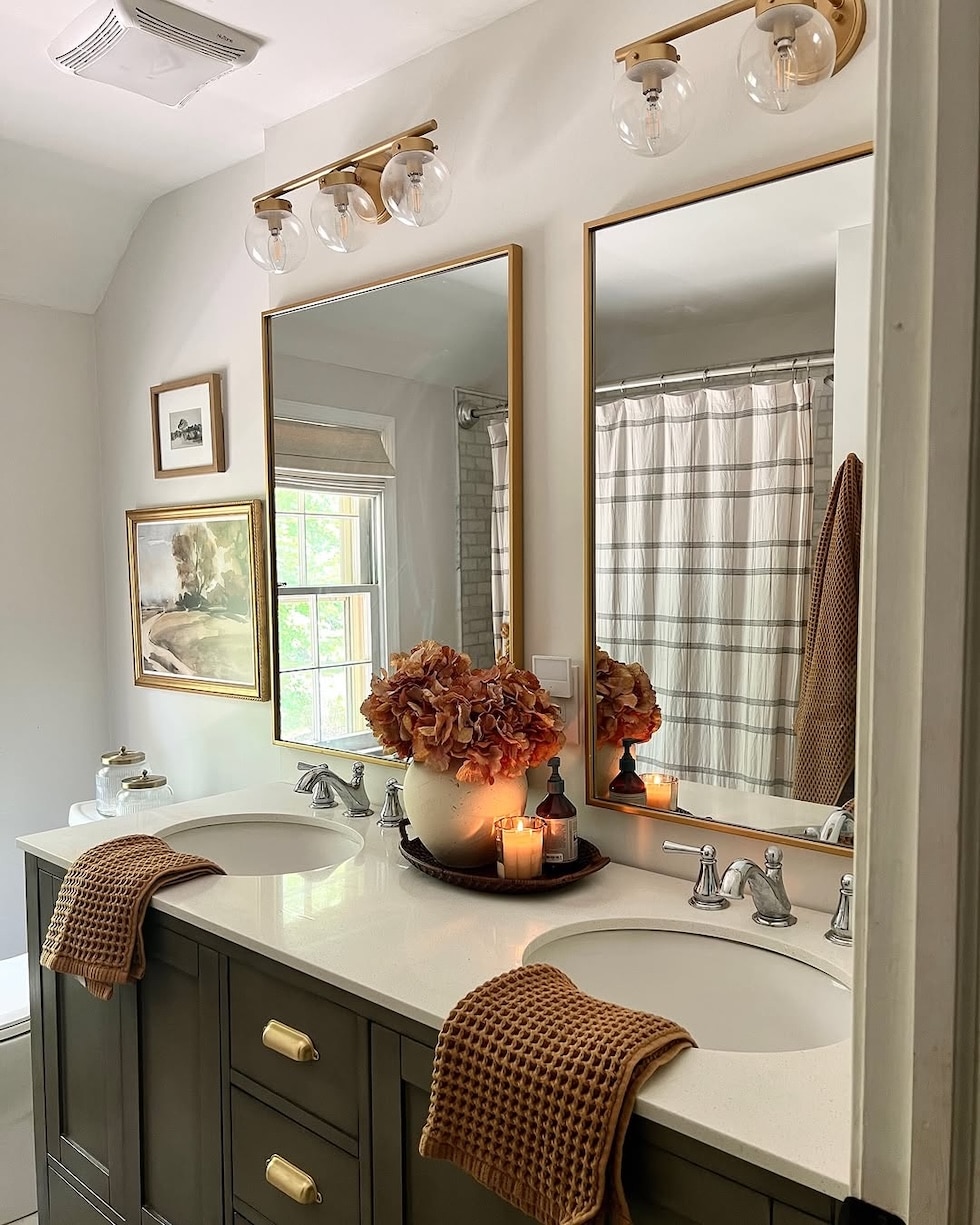 beautiful fall bathroom dark vanity