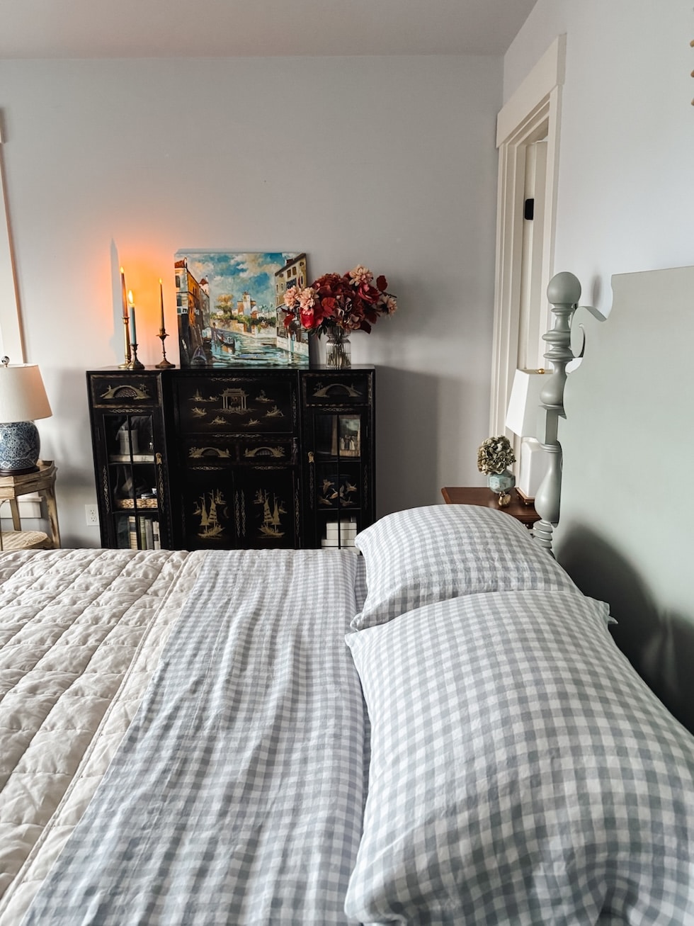 coastal cottage bedroom blue white gingham sheets the inspired room