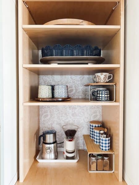 My Coffee Cabinet Makeover (Removable Wallpaper, Berkey Water Filter Storage and Organization)