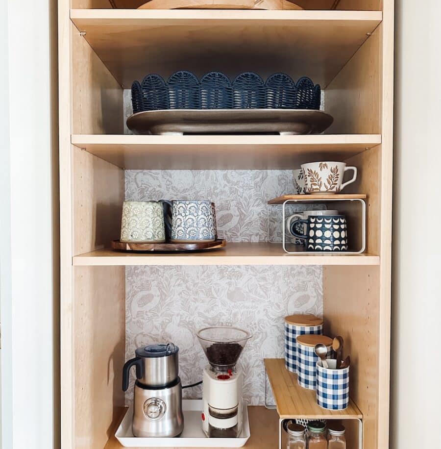 My Coffee Cabinet Makeover (Removable Wallpaper, Berkey Water Filter Storage and Organization)