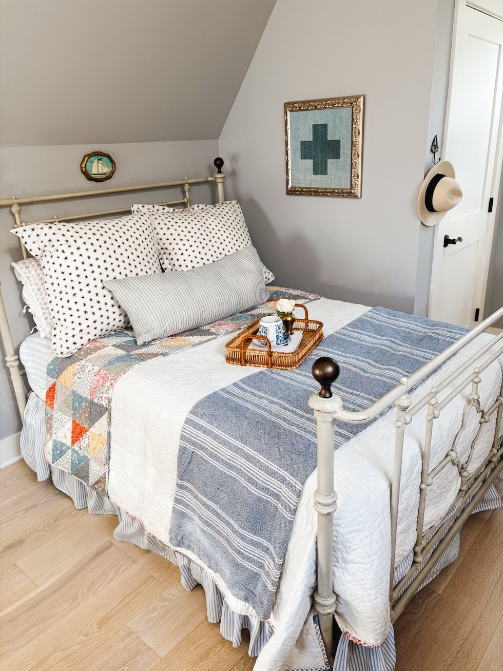 cozy cottage guest bed layered bedding the inspired room