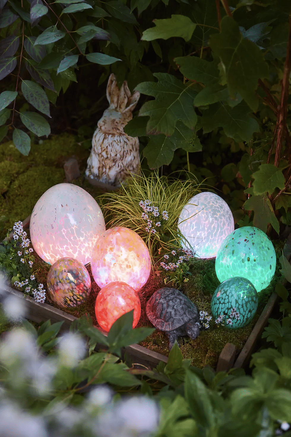 glass eggs with lights outdoor bunny spring decor terrain