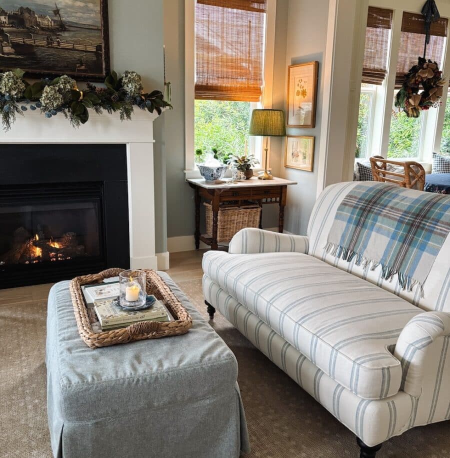 Florals + Greenery for Our Coastal Cottage Christmas Mantel