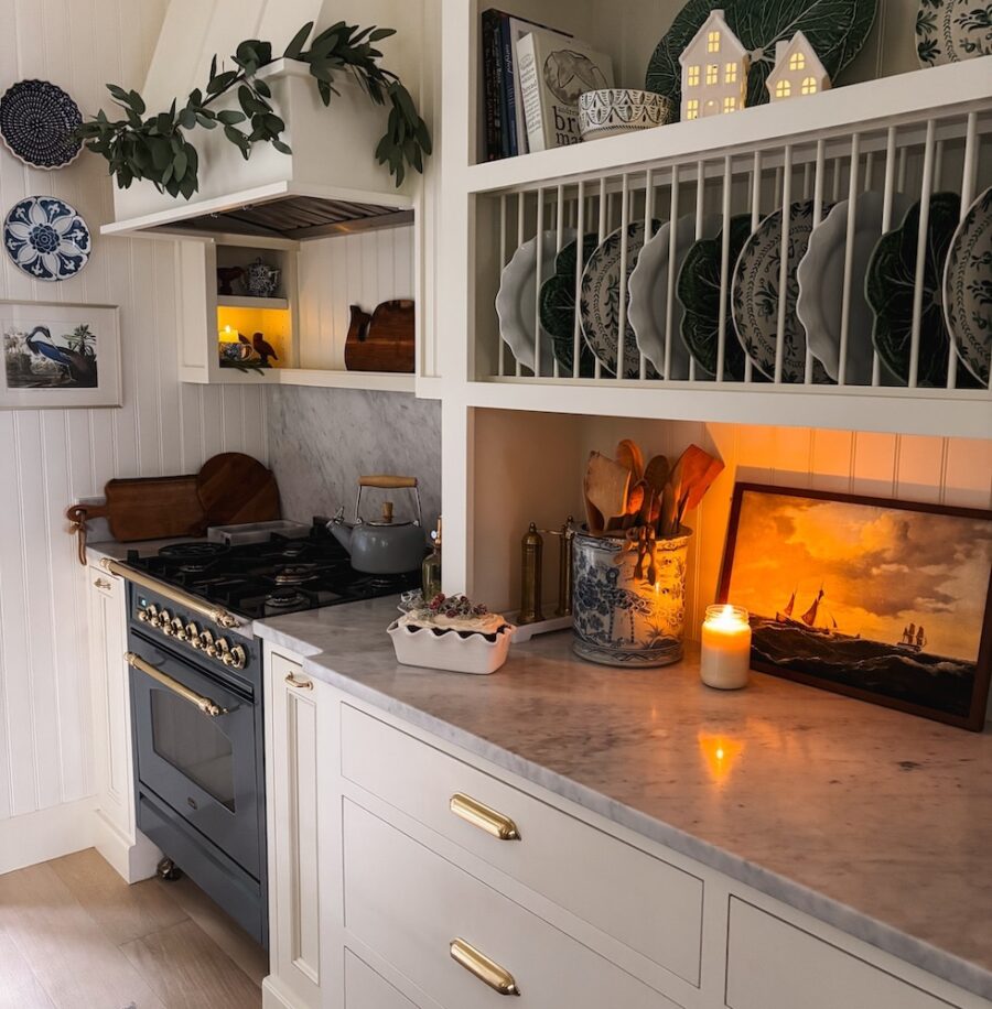 How I Hang Garland on our Stove Hood, Mantel and Staircase!