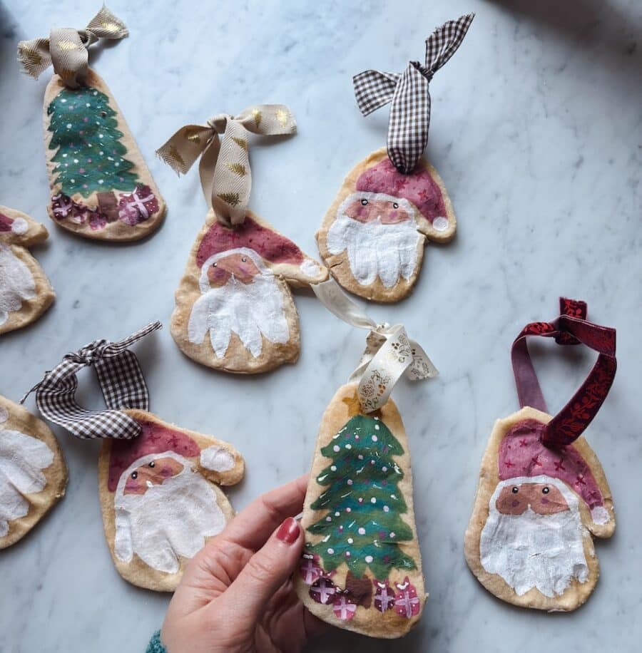 DIY Salt Dough Ornaments: Christmas Tree Footprints & Santa Handprints