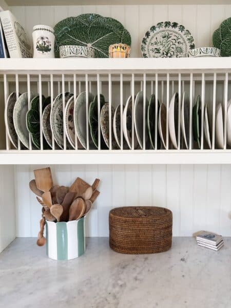 Pretty Kitchen Organization with Rattan Lidded Baskets