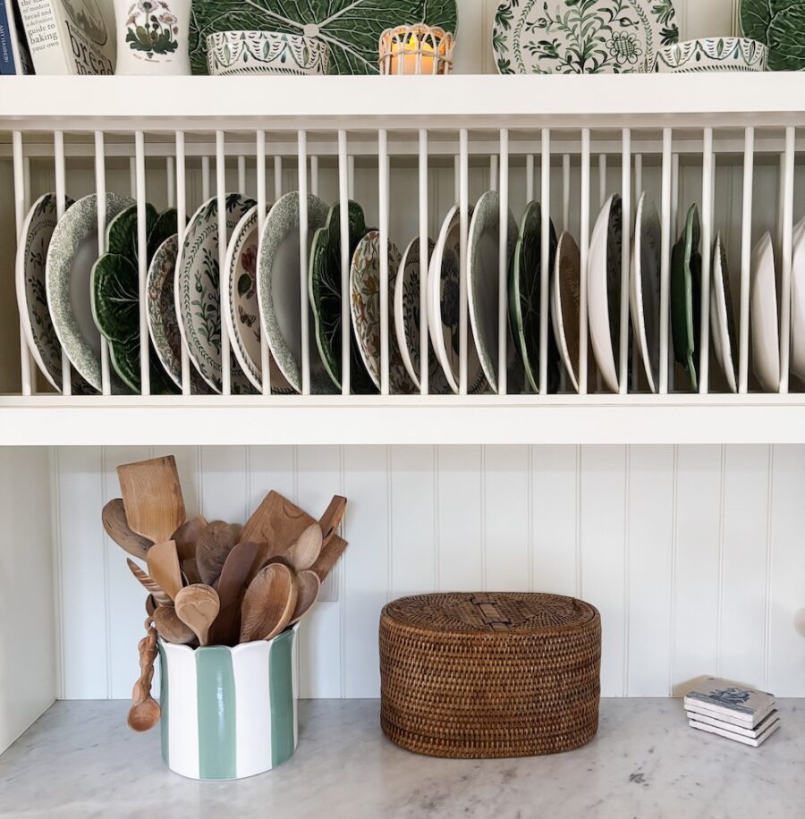 Pretty Kitchen Organization with Rattan Lidded Baskets